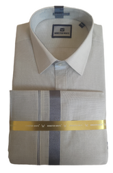 Men's Grey Tissue Dhoti and Shirt Set - MIRASILKS Men's Grey Tissue Dhoti and Shirt Set